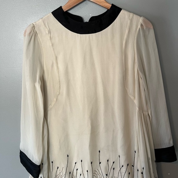 Twin-Set Simona Barbieri Ecru Black Floral Beaded Tassel Tie Back Dress - Picture 4 of 12